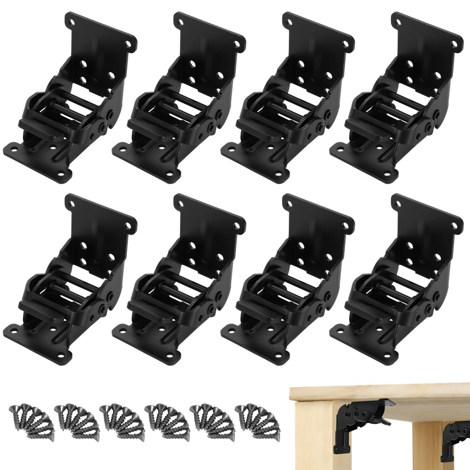 8 PCS Folding Table Leg Brackets, Self-Lock Hinges with Screws, Heavy-Duty Manganese Steel Foldable Extension Lock Brackets for Desk, Workbench, RV Table, Wall-Mounted Bed Frame