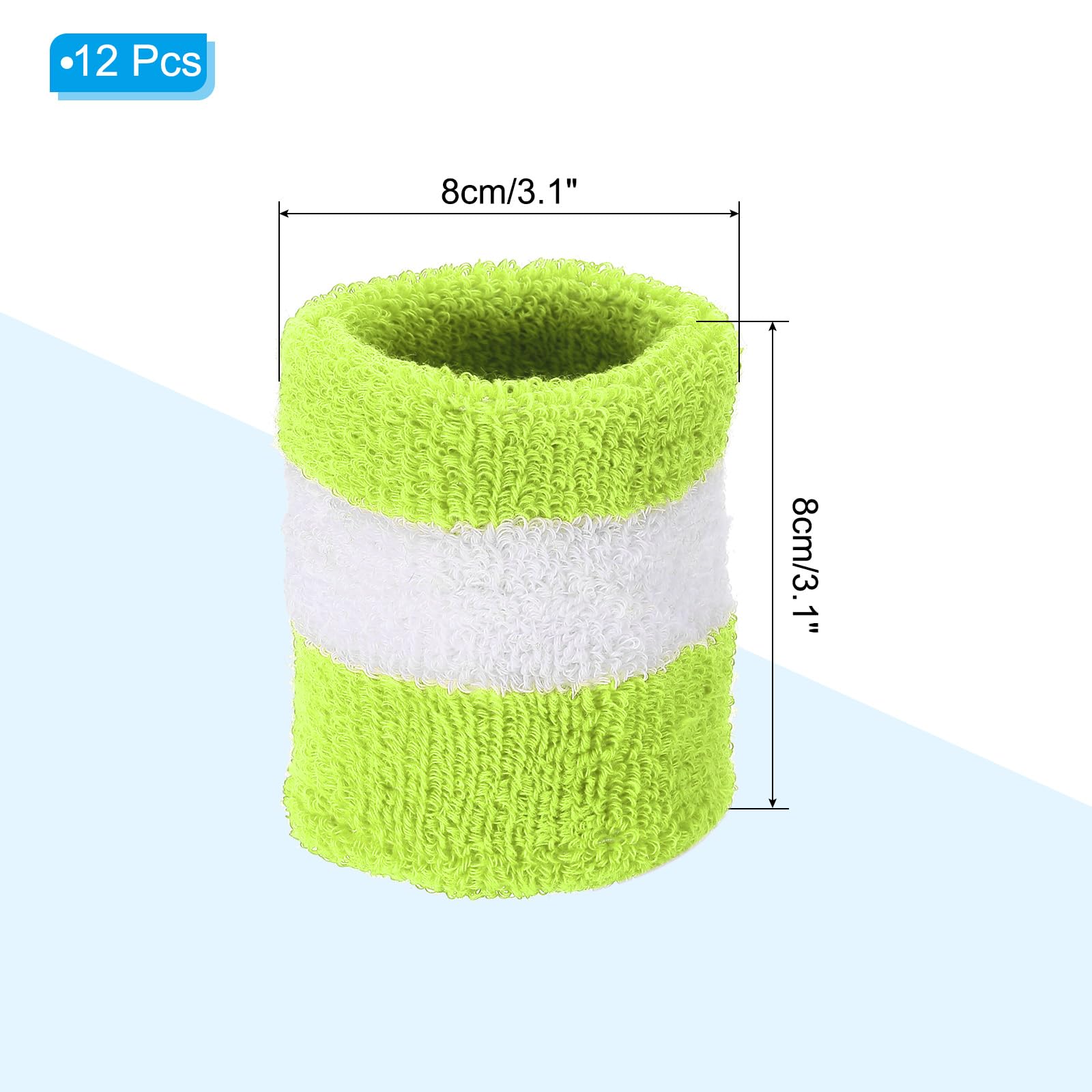 QUARKZMAN Bracelets De Sport, 12 Pack Bandes Absorbantes De Transpiration pour Hommes Et Femmes Tennis Basketball Course, Vert Fluorescent Blanc