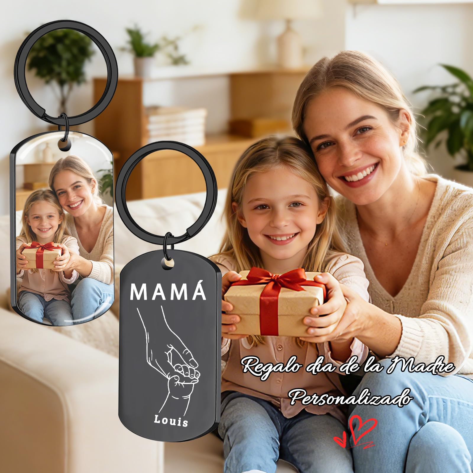 Llavero con Foto Personalizado de Doble Cara, Llavero Grabado con Texto e Imagen, Regalo Personalizado para Mamá o Mujer en el Día de la Madre - 3