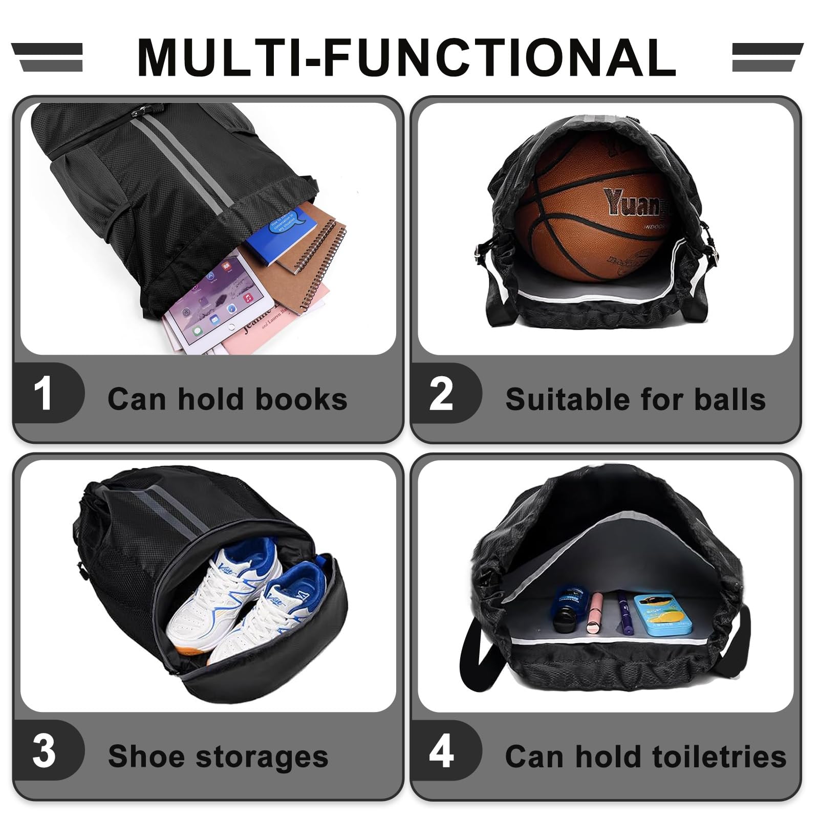 HAOXYO Mochila Gimnasio Hombre, Bolsa Gimnasio Impermeable con Compartimento para Zapatos – Mochila Gym Hombre Ligera para Natación, Baloncesto, Fútbol. Negro — view 5