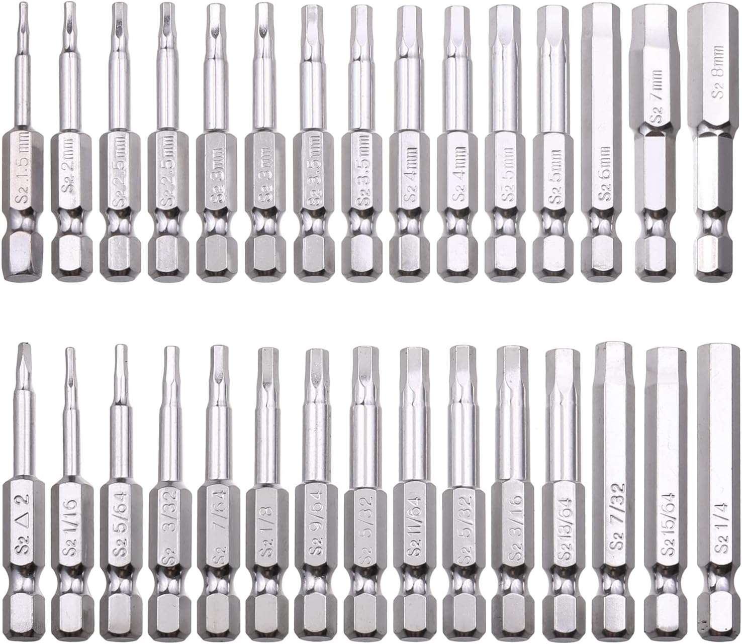 Rocaris 30 Pack Hex Head Allen Wrench Drill Bit Set (15pc Metric & 15pc