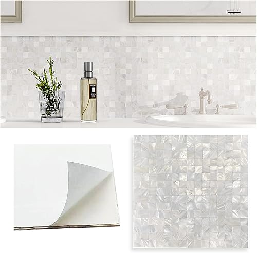 Yew & Tulip - Azulejo de nácar para despegar y pegar, autoadhesivo natural sin costuras, 12 x 12 pulgadas, para salpicaduras de cocina, decoración