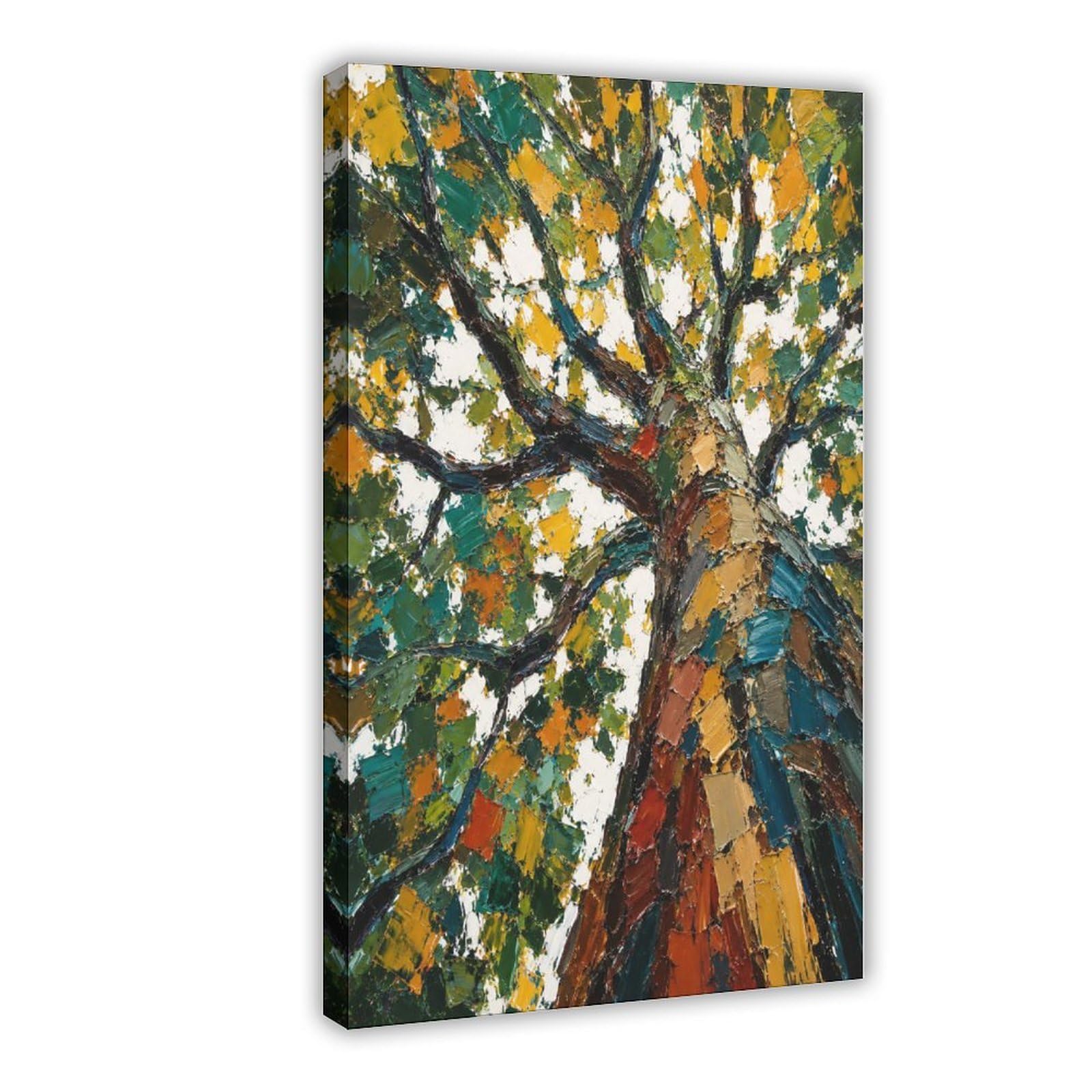 W7c8u2x3 Frame-Style-3 Autumn Dot Tree Canvas Wall Art, Pointillist Sofa Area