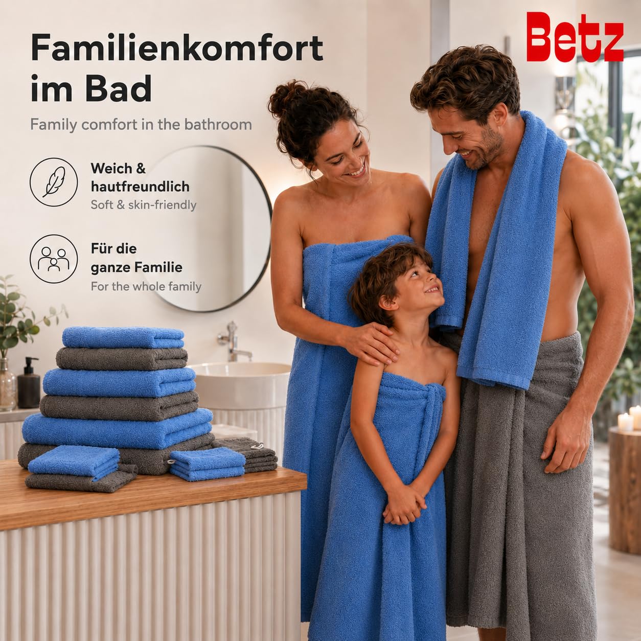 Betz 10-częściowy zestaw ręczników premium 100% bawełna 2 ręczniki kąpielowe 4 ręczniki do rąk 2 ręczniki dla gości 2 rękawice do mycia kolor jasnoniebieski antracyt
