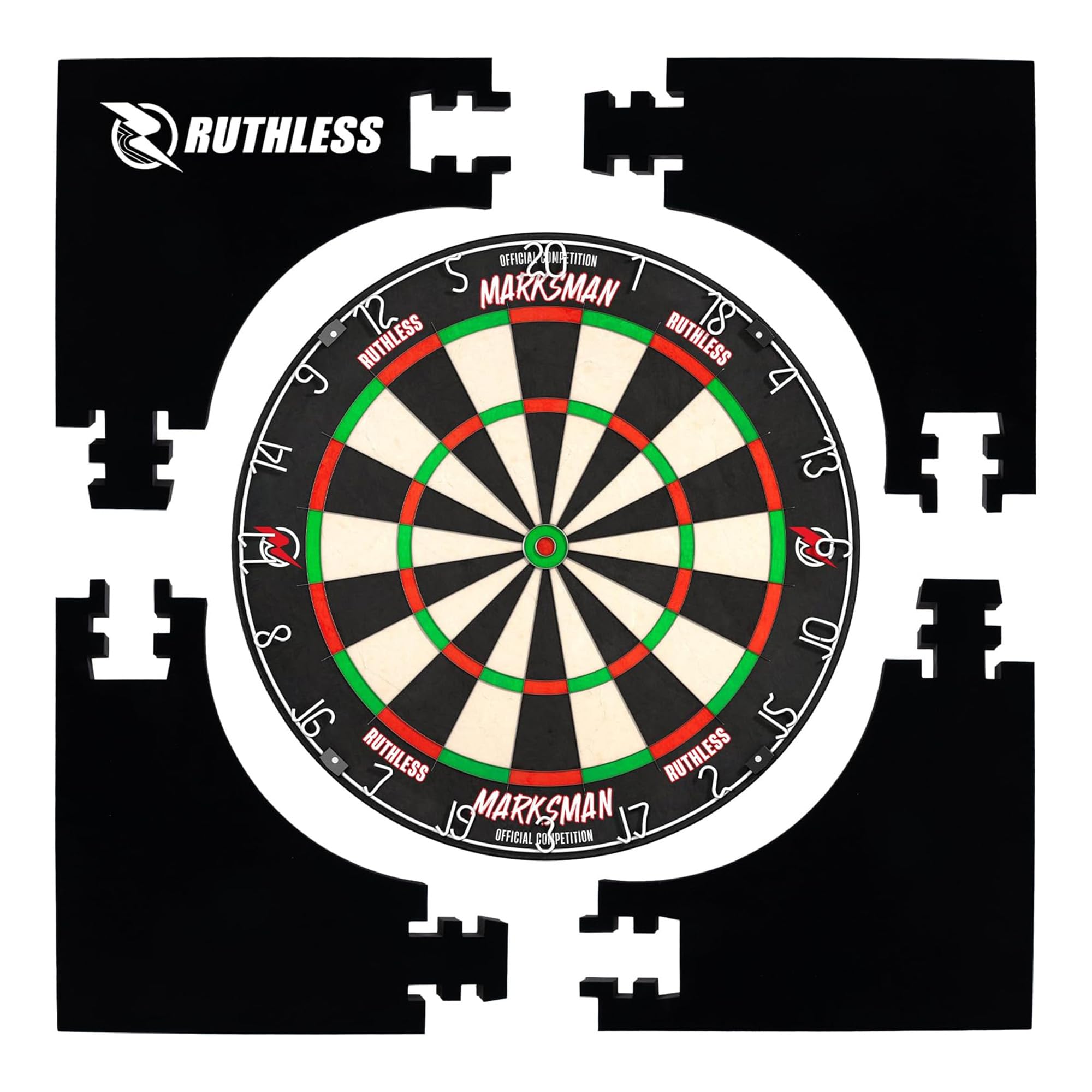 Ruthless | Jigsaw Dartboard Surround | Square Shape | 4 pieces | Black.