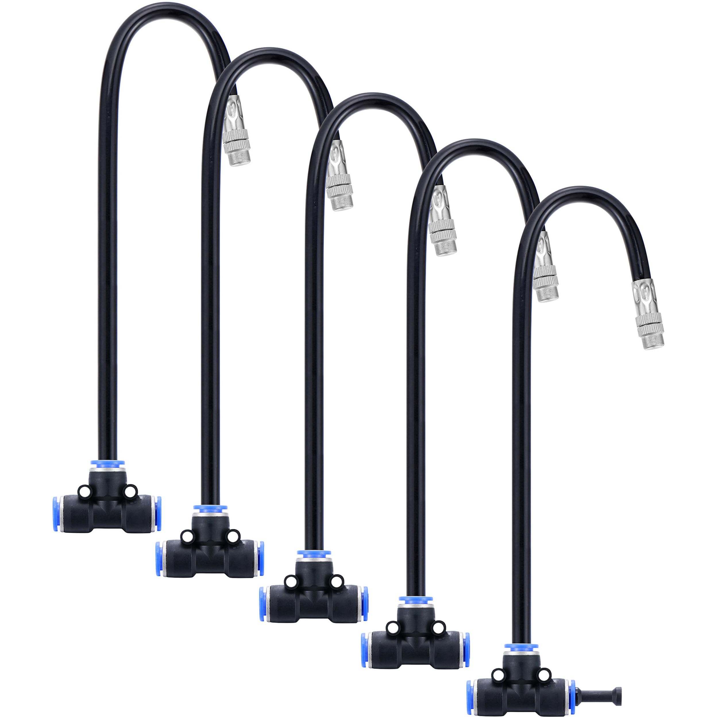 Lot de 5 buses de brumisation en laiton avec raccord en T et tuyau intégré de 50 cm pour système de brumisation extérieur, rotation réglable à 360°, buses de brumisation d'eau, filetage de 1,1 mm (0