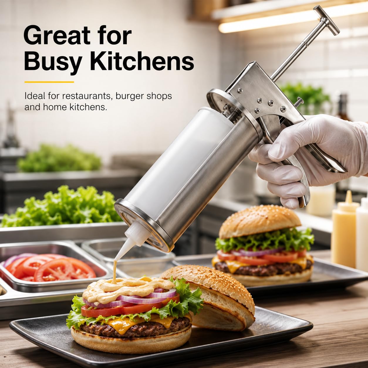 Pistola manuale dell'erogatore della salsa dell'acciaio inossidabile per la preparazione degli alimenti | Porzioni Misurate, Assemblaggio Hamburger, Cucine per la Casa, Banchi Catering e Servizio Ristorante