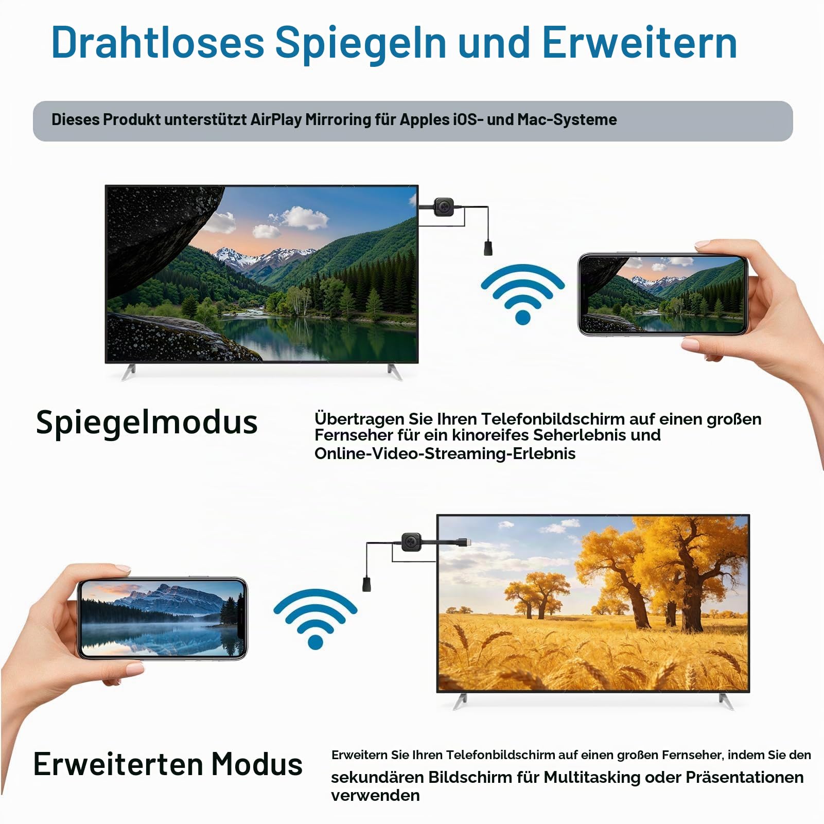 Miracast Wireless HDMI Dongle HD Wireless HDMI Adapter 1080P Screen Mirroring Diaplay Streamer Adapter für Miracast/DLNA/Air Play für Windows, Android, iOS, Laptop und Smartphone