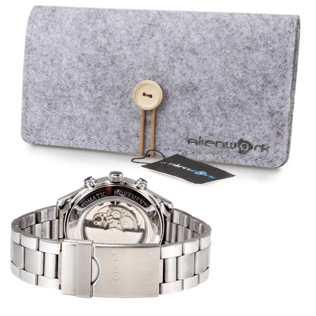 Alienwork S2Squre Orologio Automatico Uomo Donna Calendario Cinturino in Metallo