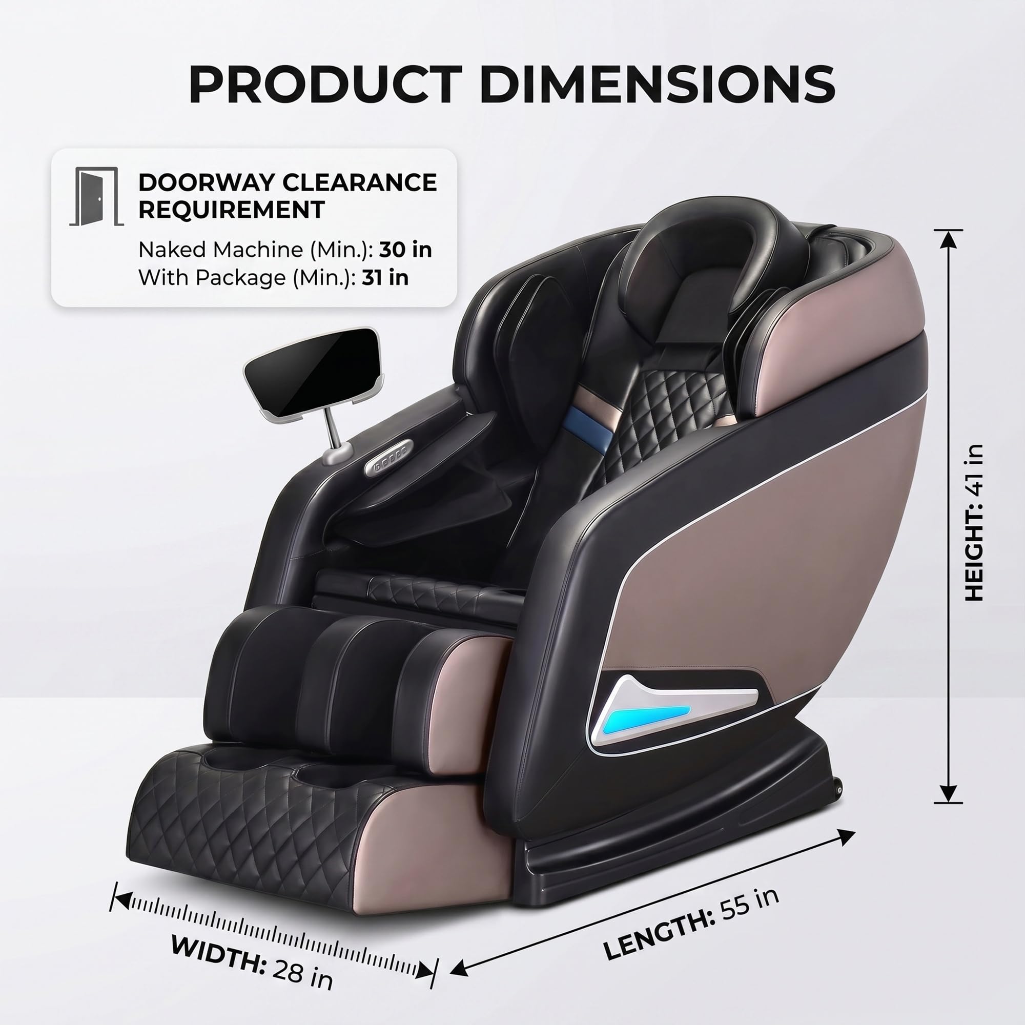 Sillón de Masaje Gravedad Cero Eléctrico, 20 Modos de Masaje, Calor en Espalda y Pantorrillas, Motor Silencioso, Diseño Integrado sin Montaje