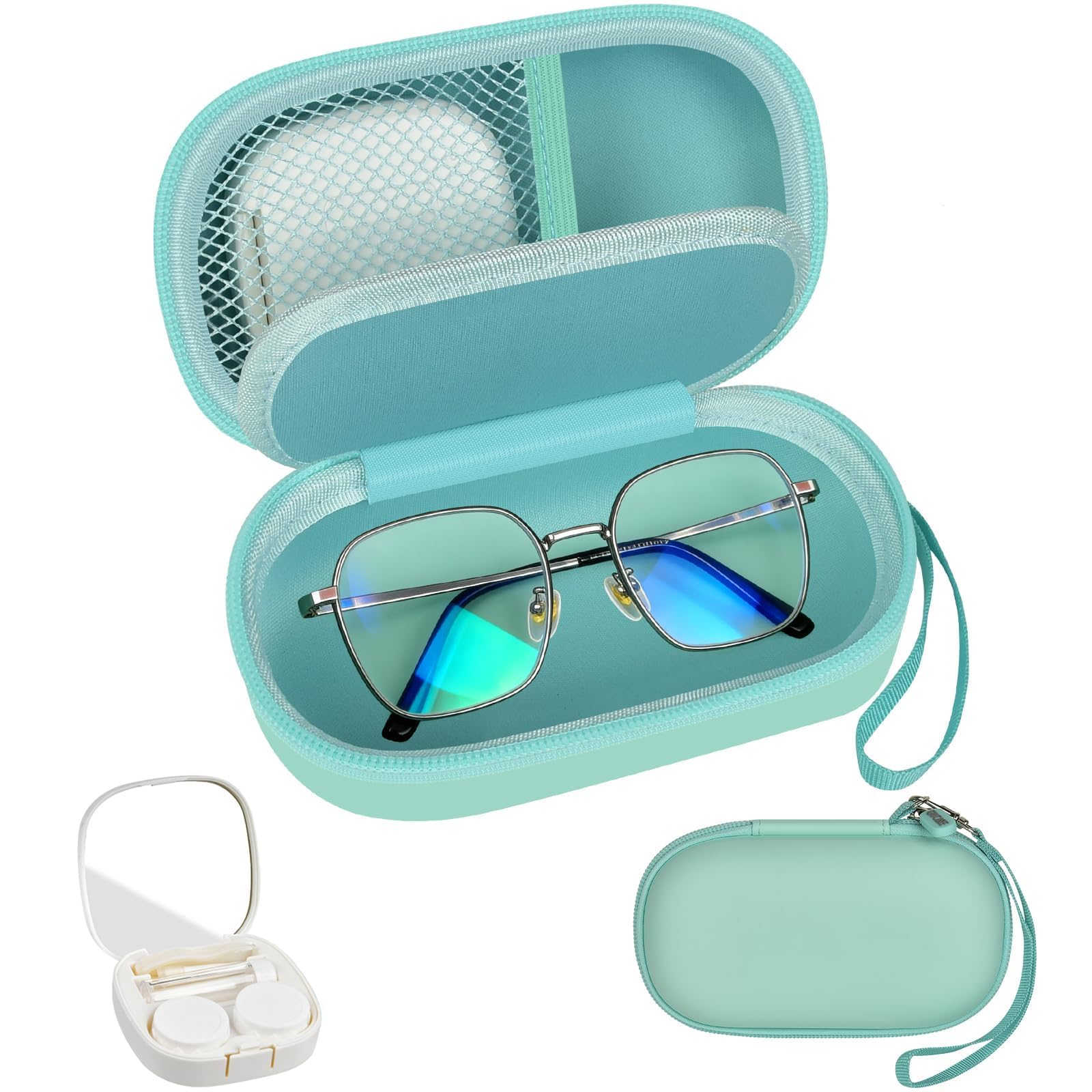 GWCASE 2-in-1 Travel Case for Eyeglasses/Sunglasses and Contact Lens Kit