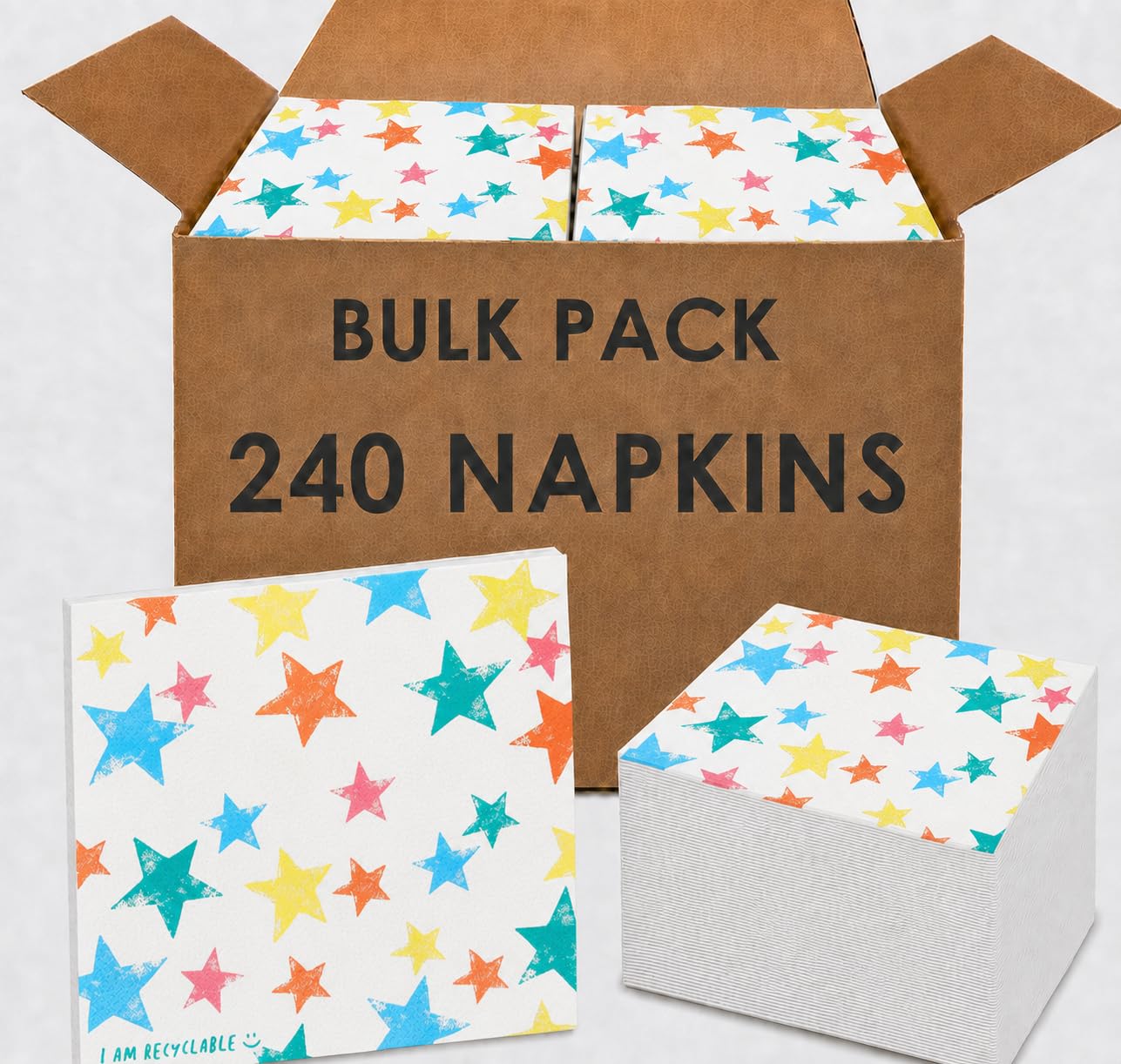 Talking Tables 240 x Colourful Star Paper Napkins, Disposable Serviettes, Home Recyclable, Birthday Party Supplies, Gender Neutral, All Ages, 33 cm x 33 cm