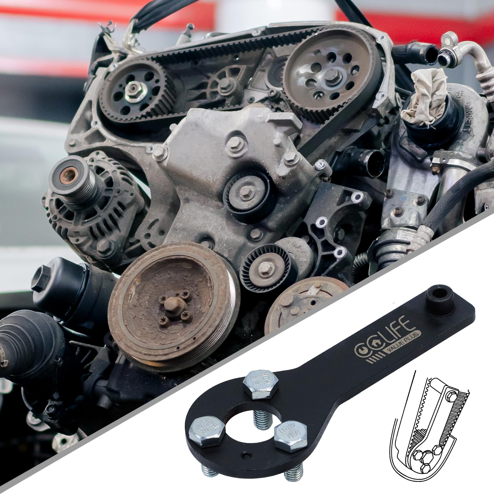CCLIFE 10 Pezzi Kit Messa in Fase Motore Set di Attrezzi per la Regolazione del Motore Compatibile con Fiat, Ford, Lancia 1.2, 1.4 8V | Per motori a 8 valvole da 1,2 l/1,4 l di Fiat, Ford, Lancia, set da 10 pezzi per una regolazione precisa del motore