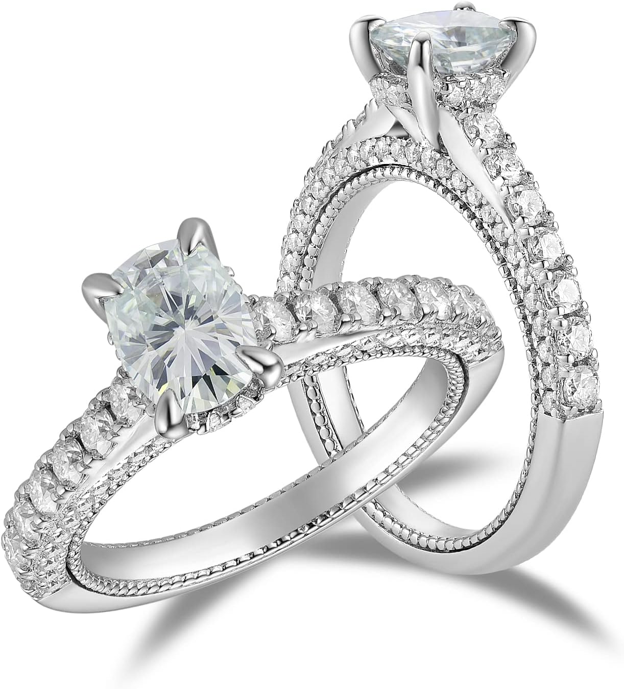DovEggsElongated Cushion Cut Moissanite Rings for Women Center 1ct 5x7mm Light Blue Color Heart Arrows Moissanite Vintage Hidden Halo 14k Gold QUALITY Sterling Silver Anniversary Wedding Ring