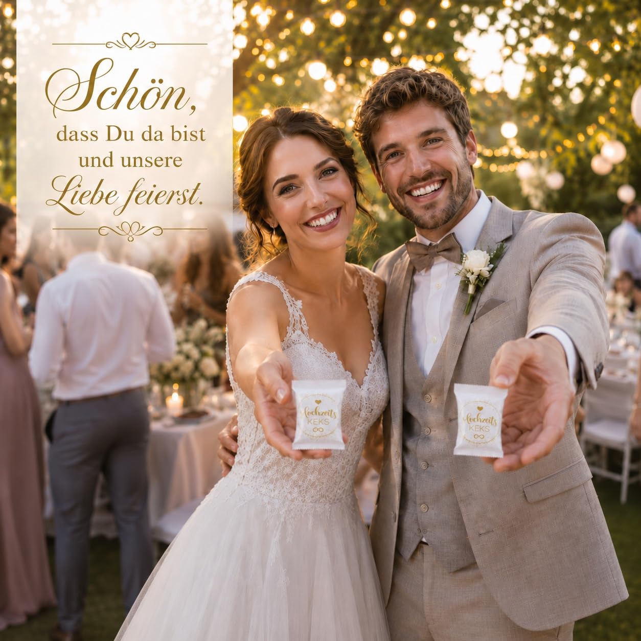 100er Box Hochzeits-Kekse (5 x hübsche 25er Aufsteller) | Glückskeks Hochzeiten als Hochzeitsdeko oder für die Candybar | frisch gebackene und vegane Idee & made in Germany