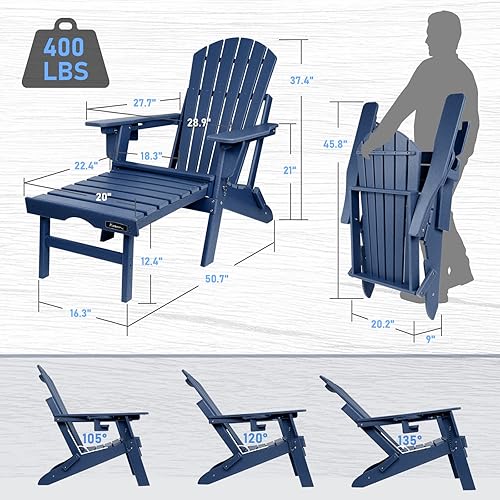 Miniatura 3 de FUNBERRY Silla Adirondack con respaldo ajustable, sillas Adirondack plegables,Sillas Adirondack de plástico con otomana,Silla Adirondack resistente