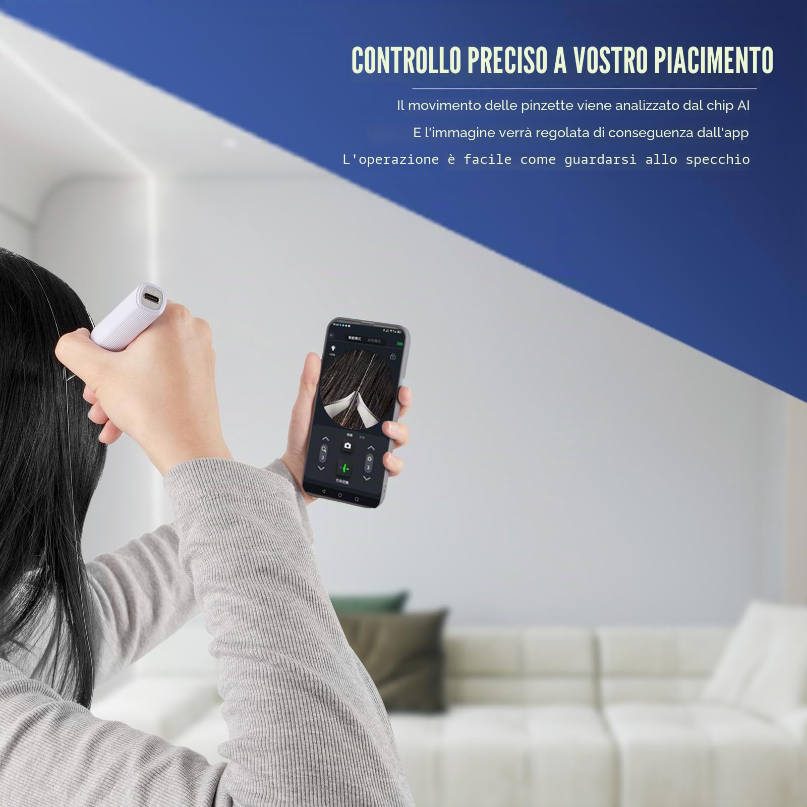 Pinzette per depilazione visiva con fotocamera 1080p, luce LED, WiFi USB ricaricabile, pinzette di precisione per capelli bianchi, peli delle orecchie, sopracciglia, ciglia (bianco)