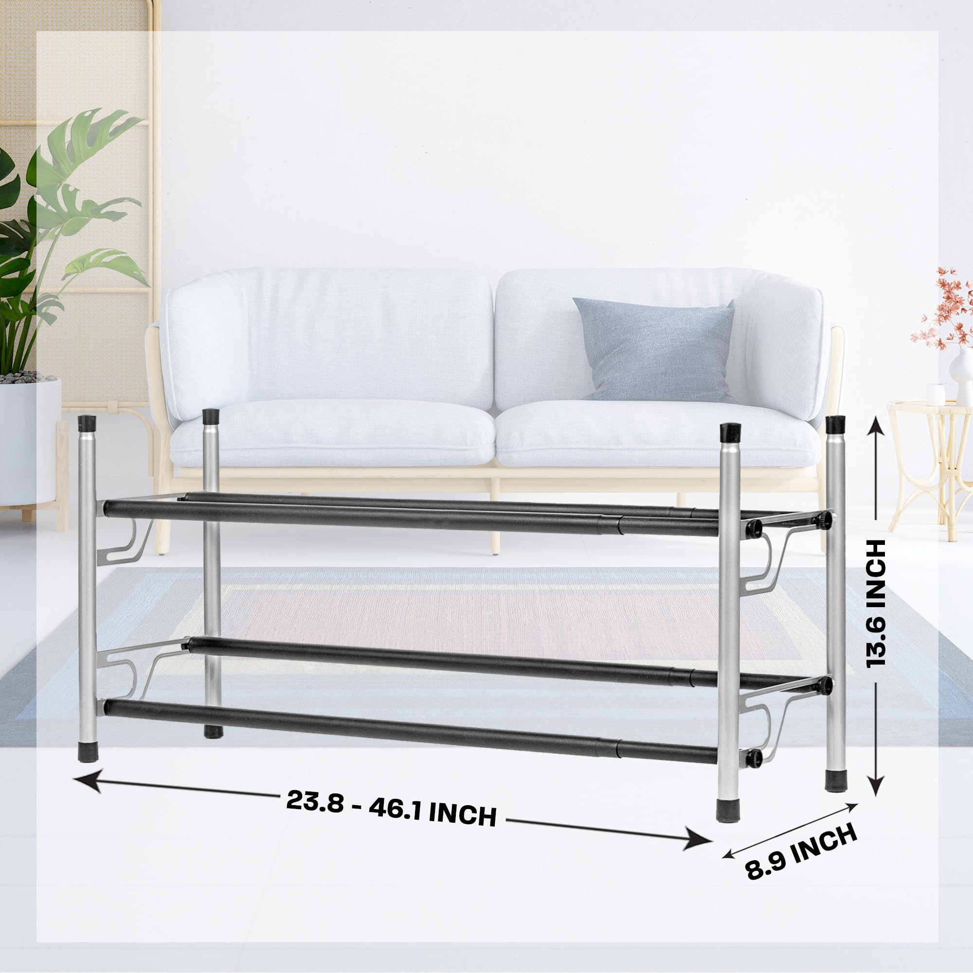 USTECH Erweiterbares Schuhregal, 2 Etagen, verstellbares Schuhregal, Aufbewahrung, Organizer, stapelbar, verstellbar, stehend, Metall-Schuhregal, Organizer, Aufbewahrung, legierter Stahl, Schuhregal