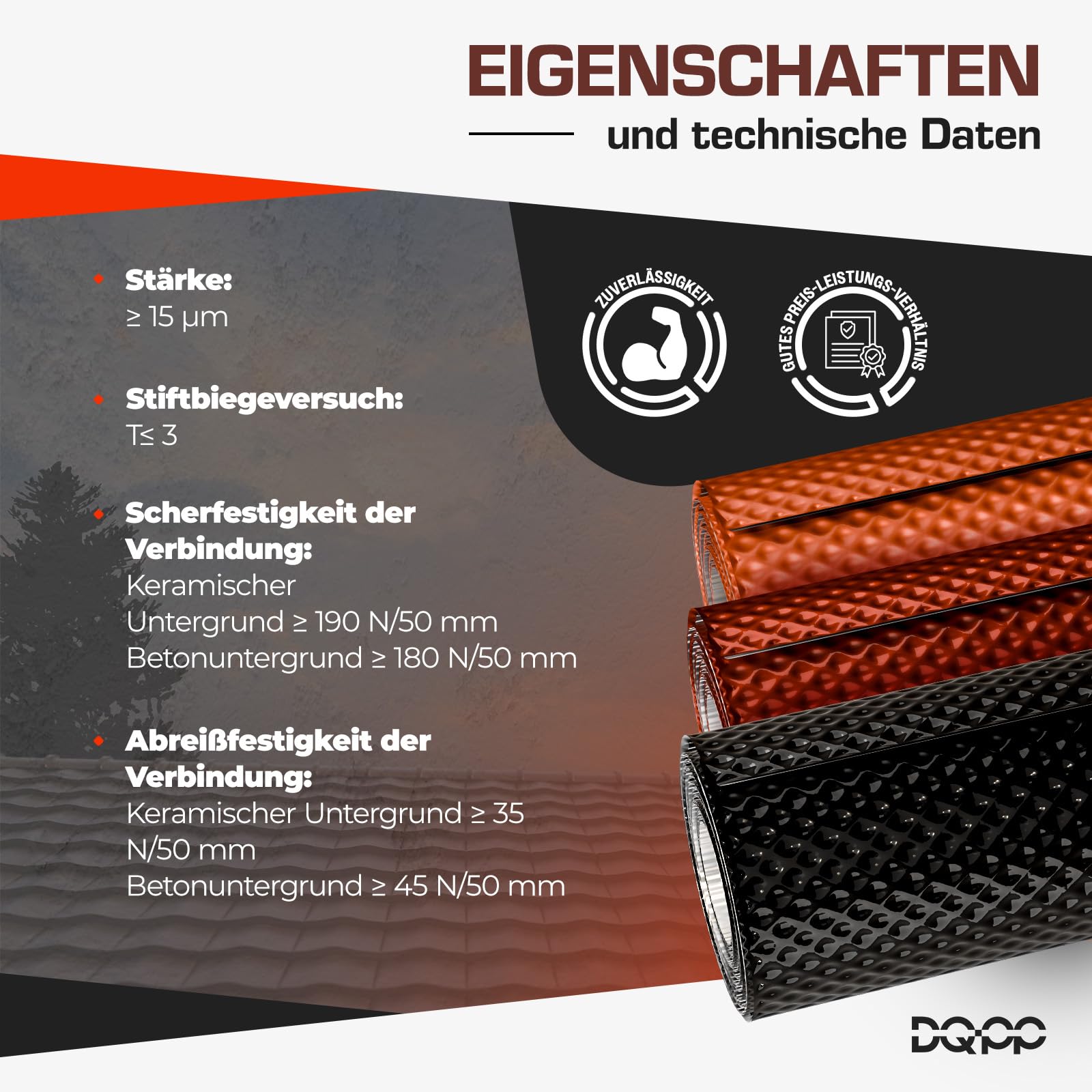 DQ-PP WANDANSCHLUSSBAND – Länge 5m – Breite 300mm – Graphit RAL 7016 – hochwertiges Aluminium und Butyl – Selbstklebend – Dach Kaminanschlussband 3D Struktur Dachabdeckung Aluminiumband