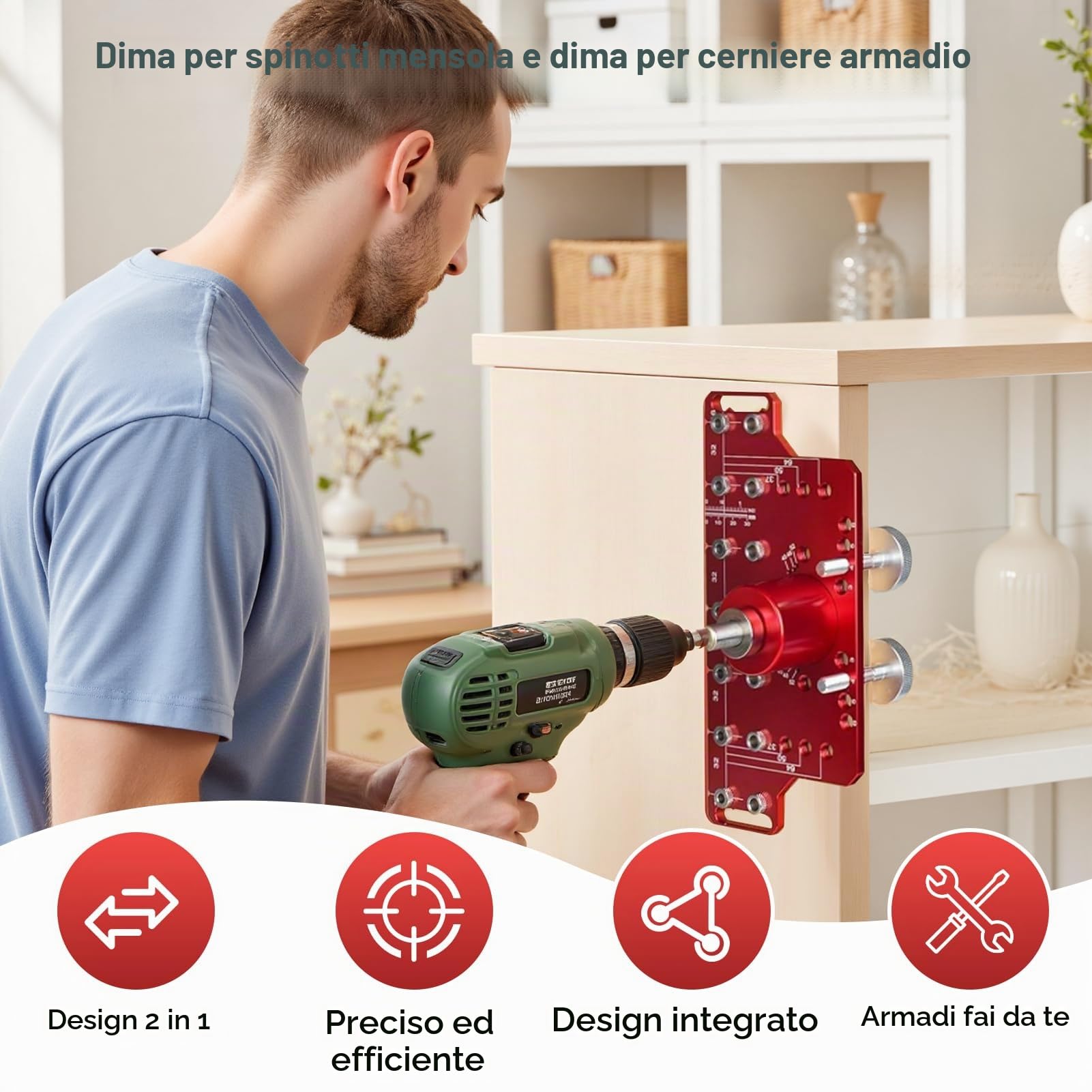 Gugxiom Stencil 2 in 1 per scaffali e cerniere per armadi, in lega di alluminio, per la lavorazione del legno con punte 1/4", 5 mm, 2 mm e 35 mm, dispositivo di fissaggio per armadio