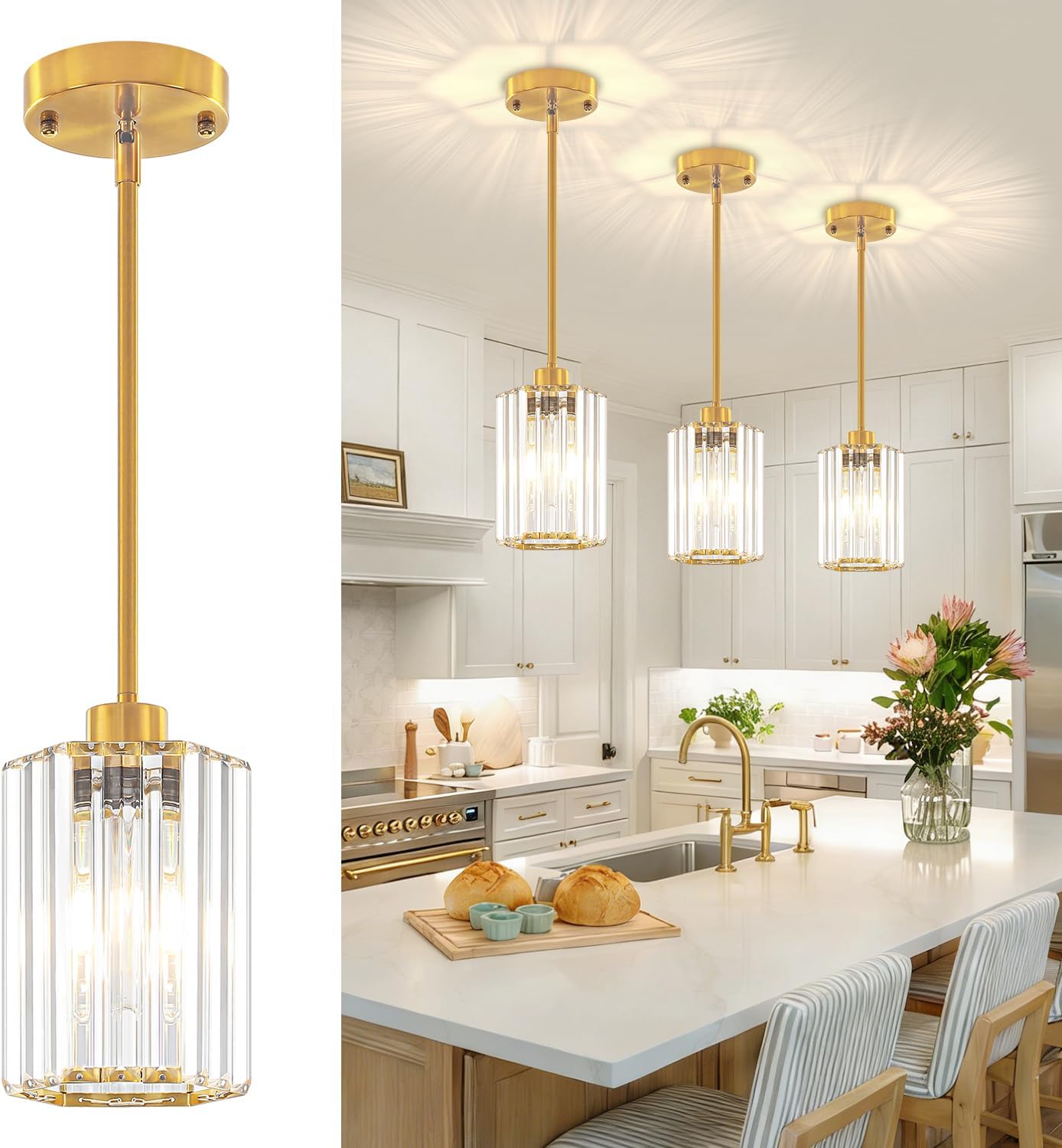 Modern Brushed Gold Hexagonal LED Chandelier Pendant Light