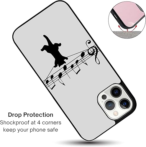 Miniatura 4 de Funda estética de músico con notas musicales de color gris para amantes de los gatos negros, compatible con iPhone 14, funda delgada de goma TPU