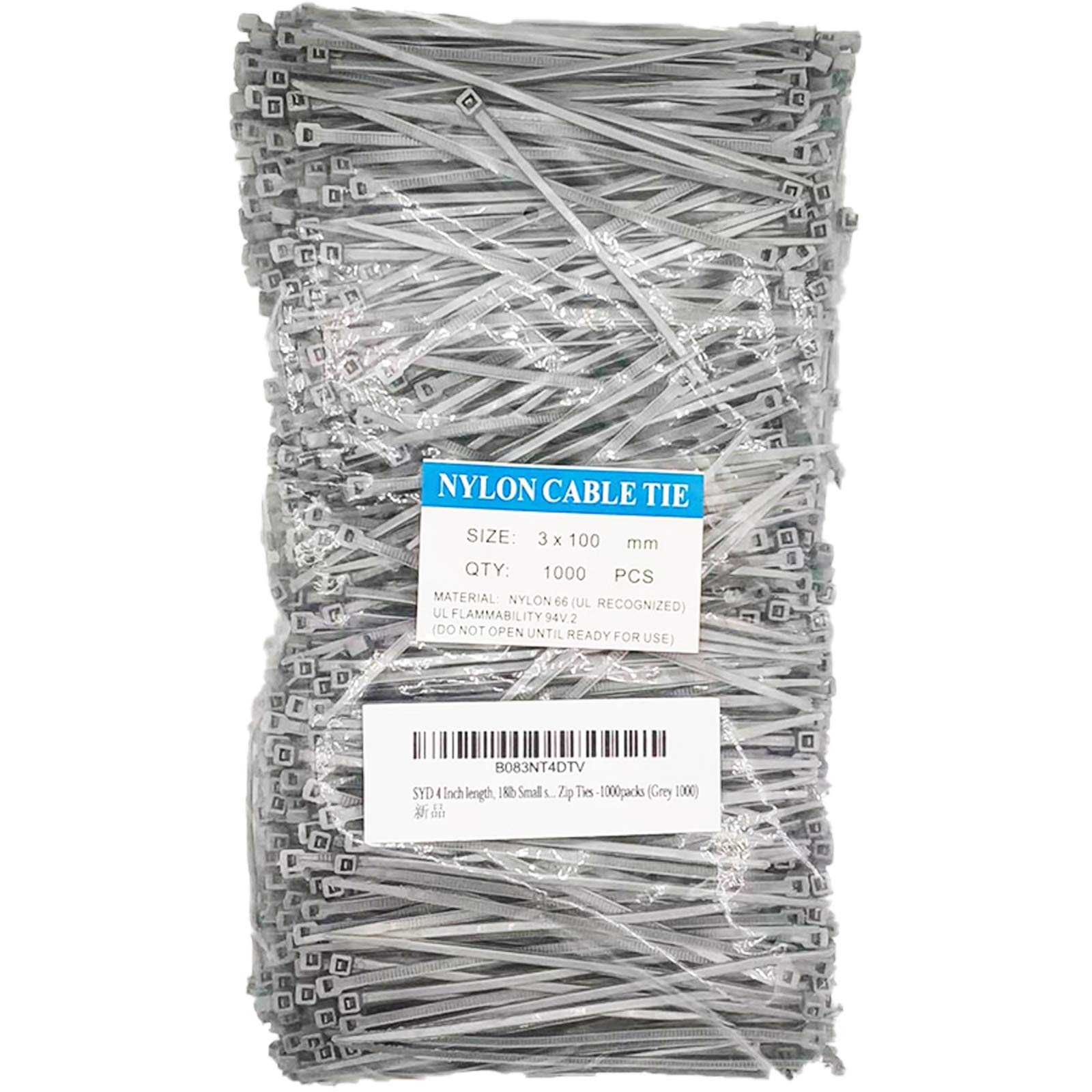 4 Inch Grey Zip Ties (3000 Pieces), 18lb Strength, Nylon Cable Wire Ties