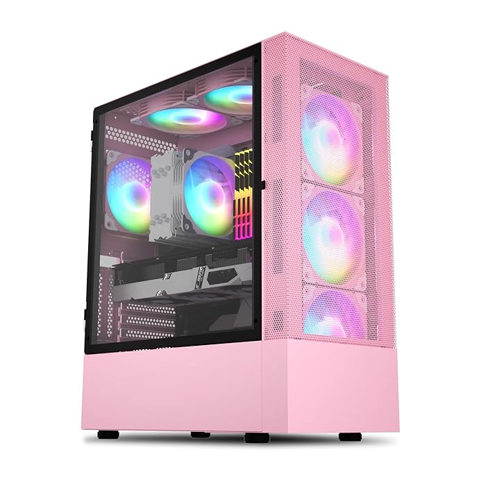 Buy Vetroo A03 Pink MidTower ATX Gaming PC Case, PreInstalled 3X ARGB