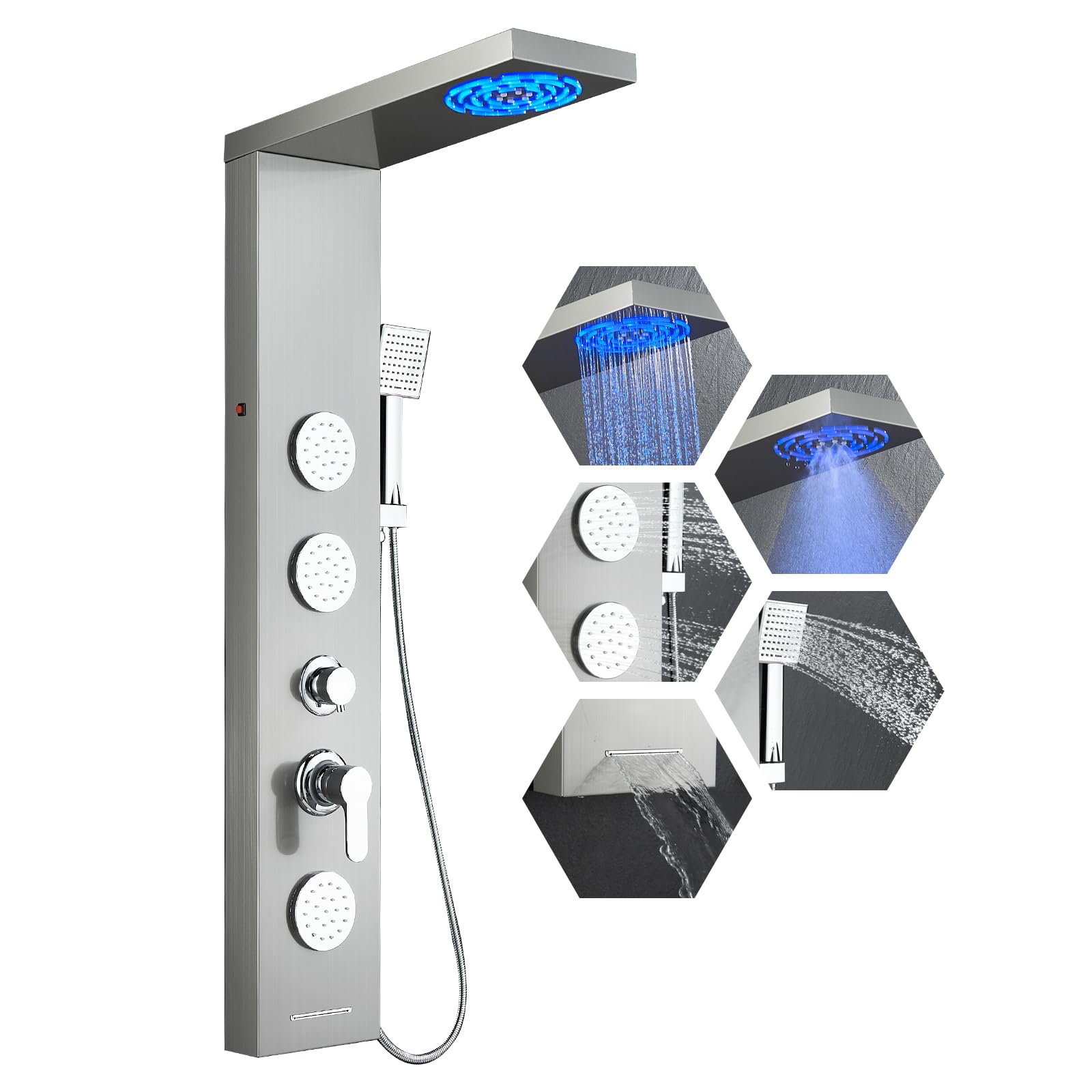 ROVOGO Duschpaneel mit Armatur und LED, 5-Funktion Duschsäul