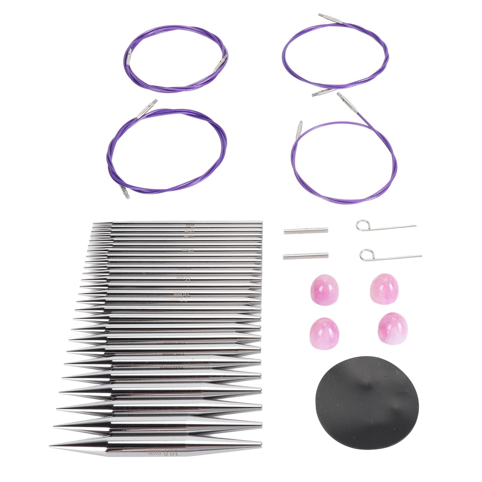 Vistreck Juego de 13 Pares de Agujas Tejer Circulares Intercambiables Ergonómicas con Cables 40-100 Cm para Tejer Cómodamente