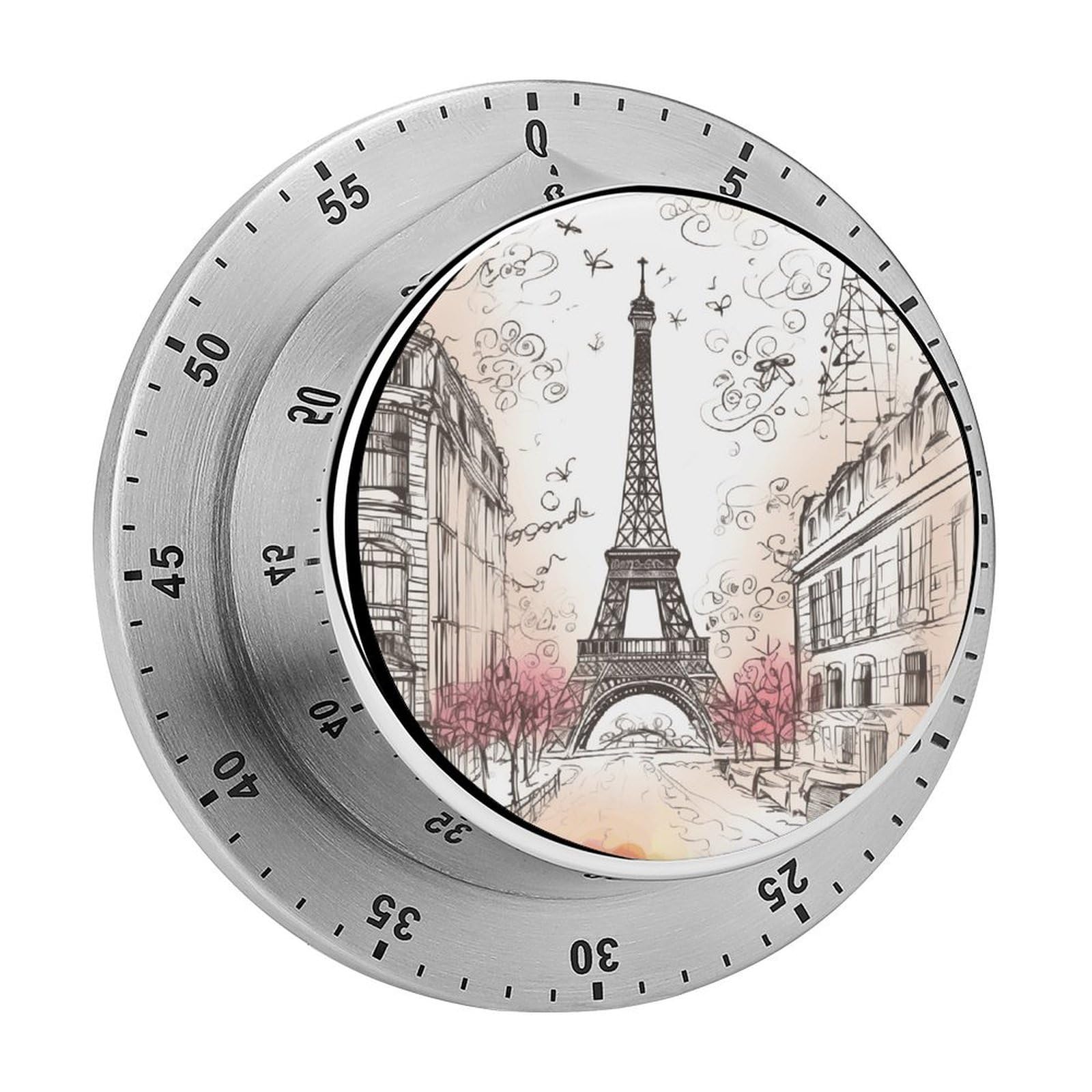 French Paris Tour Eiffel Tower Timer with Loud Alarm Precision 60 Minute Wind Up Timer Portable Manual Countdown Timers Exquisite Stainless Magnetic Kitchen Timers for Cooking Chef Clock