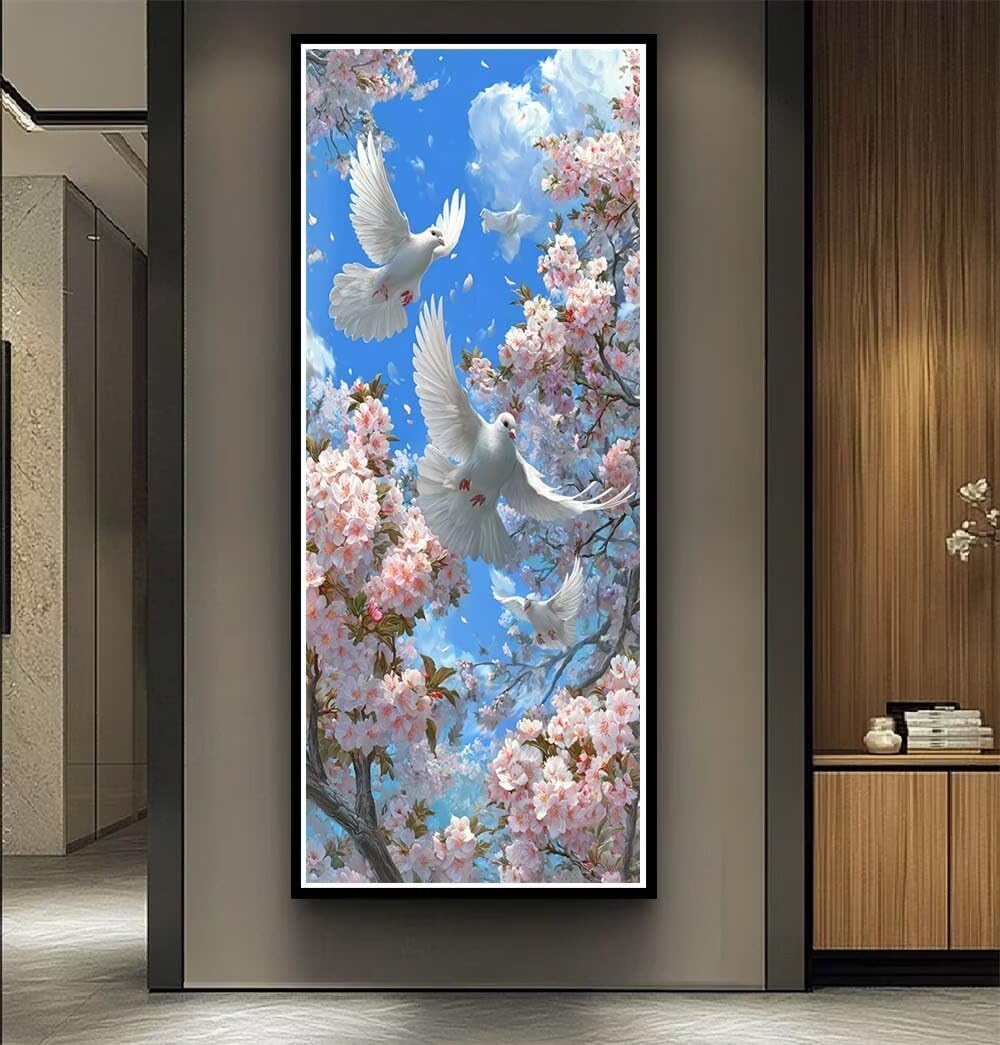 Diamond Art Painting Kits for Adults 80x160cm, 5D Large Diamond Painting Flowers and Birds Full Round Drill Gem Art Pigeon Crystal Cross Stitch Paint by Numbers for Home Wall Decor Gifts -LR1093