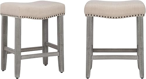 Miniatura 4 de WO Home Furniture - Juego de 2 taburetes de bar de altura de mostrador de 24 pulgadas, sin espalda, con patas grises antiguas (beige) Beige,Cuero