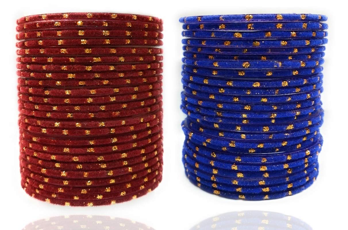 Velvet Fabric & Glass Bangle Set (Multicolored) Pack of 48