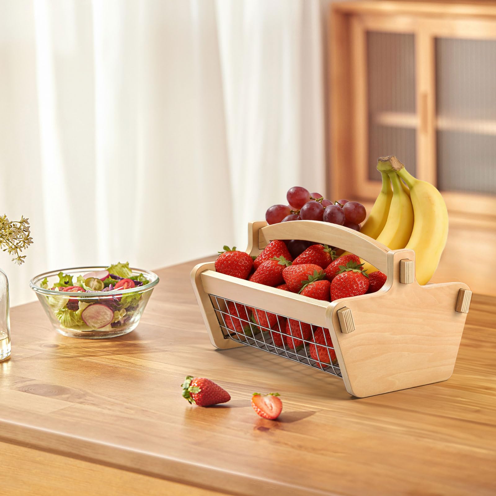 Cesta de cosecha de jardín, 34 x 23 cm, cesta de frutas con malla de acero inoxidable para cocina, picnic, recolección al aire libre