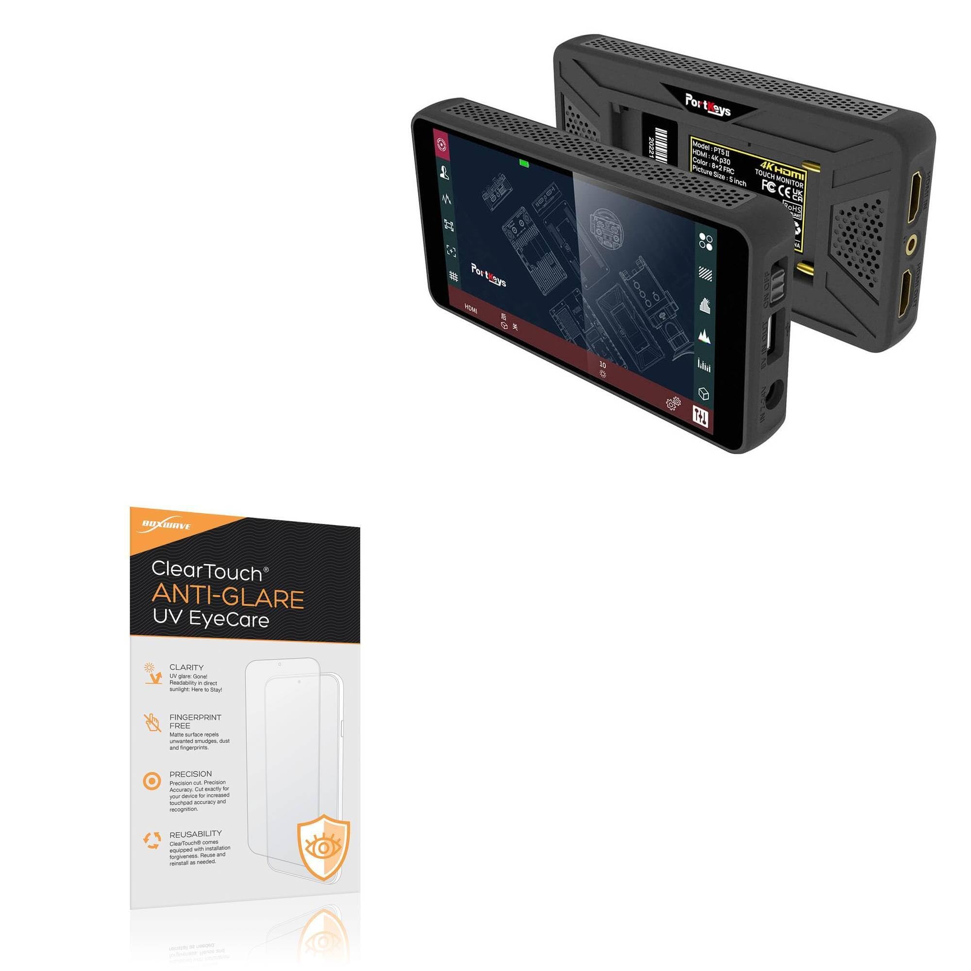 BoxWave Screen Protector Compatible With Portkeys PT5 II Touchscreen Camera Field Monitor (5 in) - ClearTouch Anti-Glare Anti-UV EyeCare (2-Pack), Filters out Harmful Blue Light Reduce Fatigue