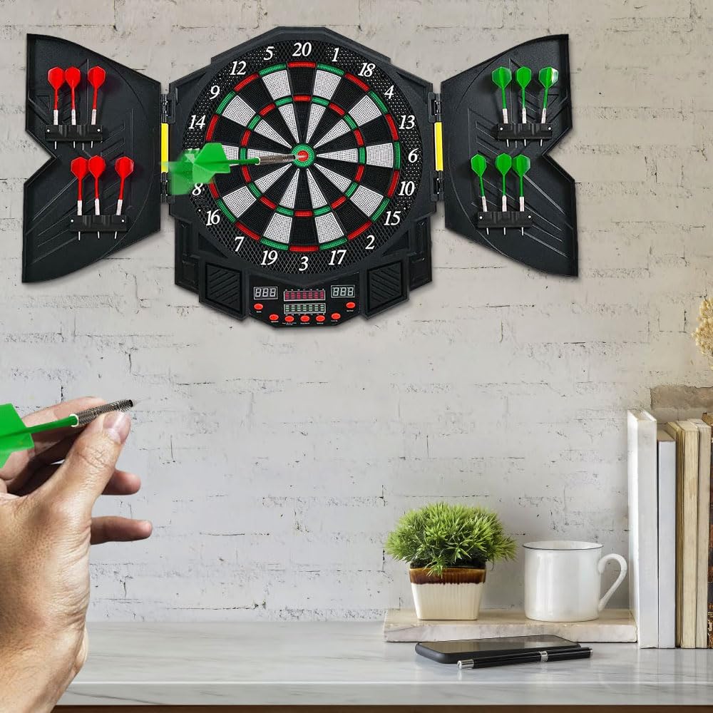 Jeu de Fléchettes Électronique avec Cible, 12 Fléchettes, 96 x 54,6 cm, Écran LCD, Noir
