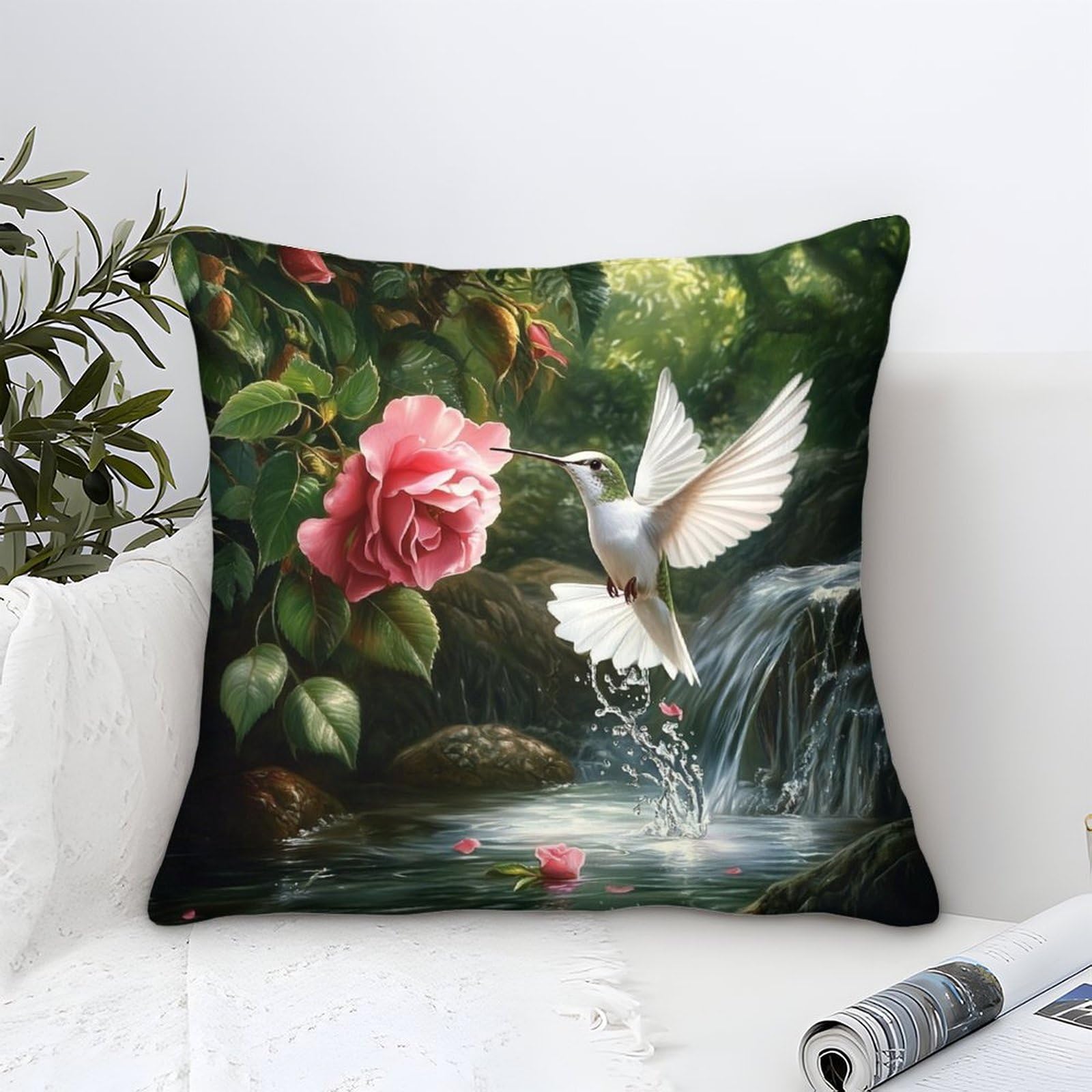 Yyvkpmlxc Style-5 Cushion Covers Hummingbird Modern Art Decorative,Serene Forest Pattern Square Pillow Case Soft Polyester Throw Pillow Cover For Sofa Garden Bed Couch Cushions 50X50cm