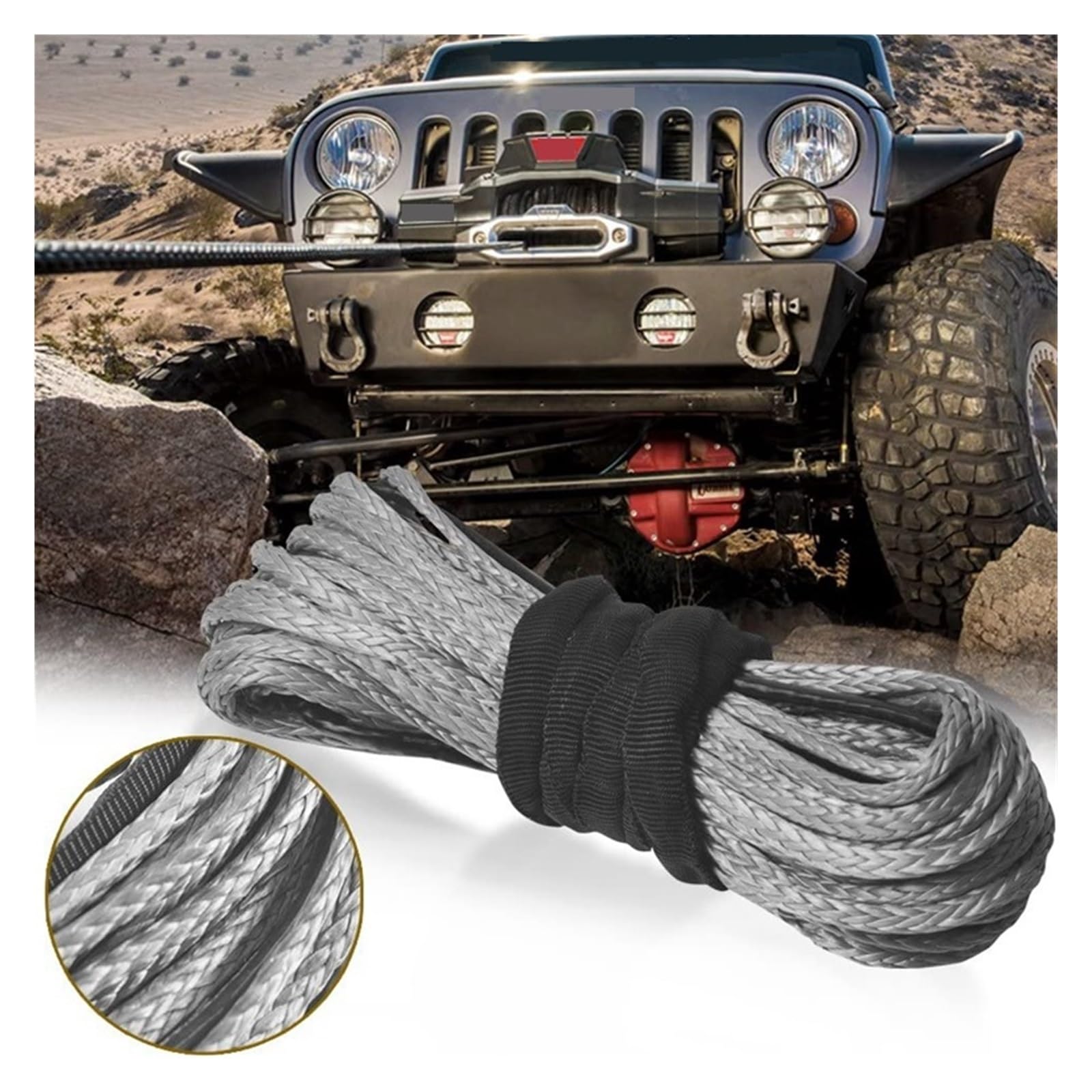 Corda di Traino Fune Sintetica for Argano da 3/16 di Pollice X 50 Pollici 7700LB con Manicotto di Protezione for ATV UTV Facile E Sicuro