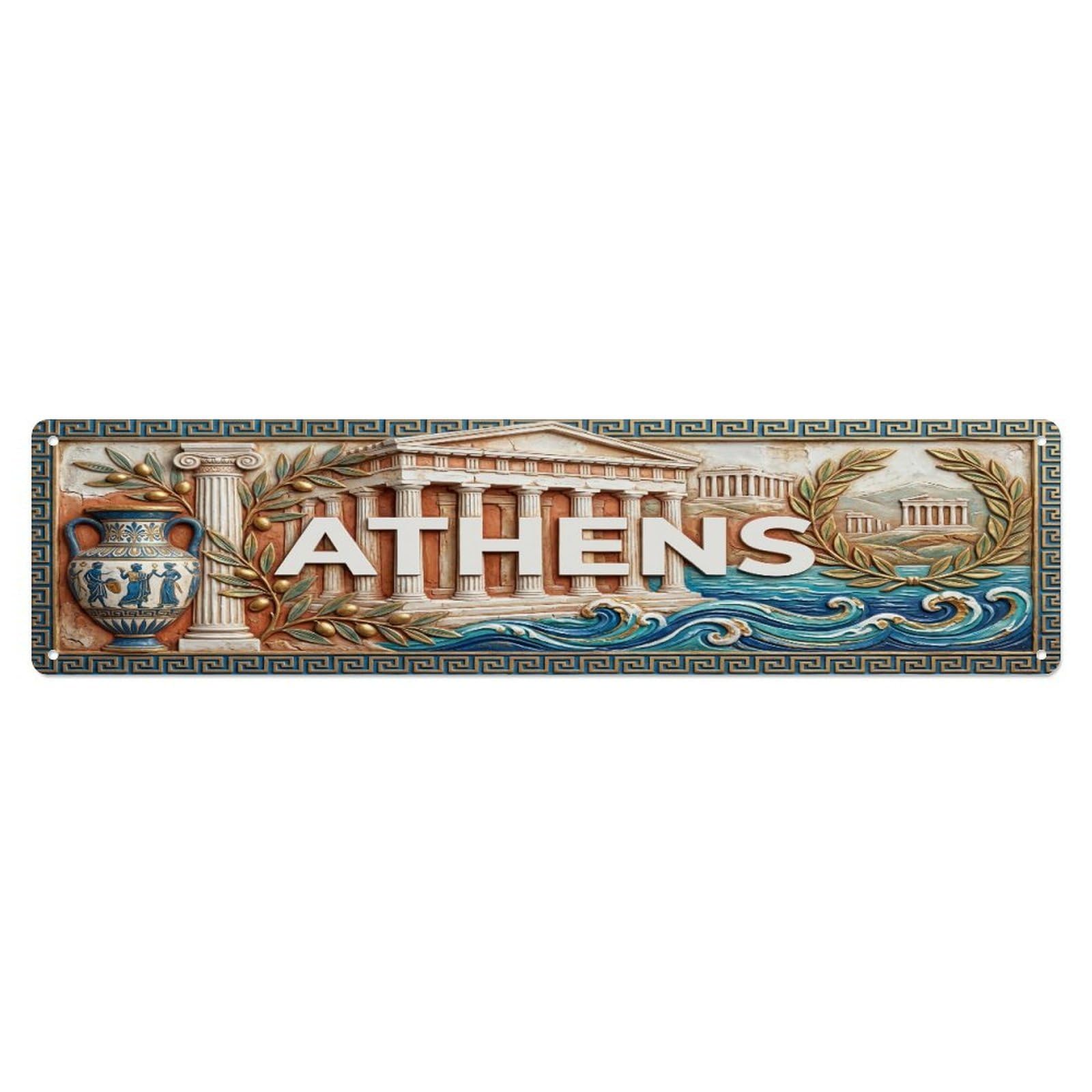 Xanthor Style Metal Tin Sign Vintage Athens Greece Flag Pattern