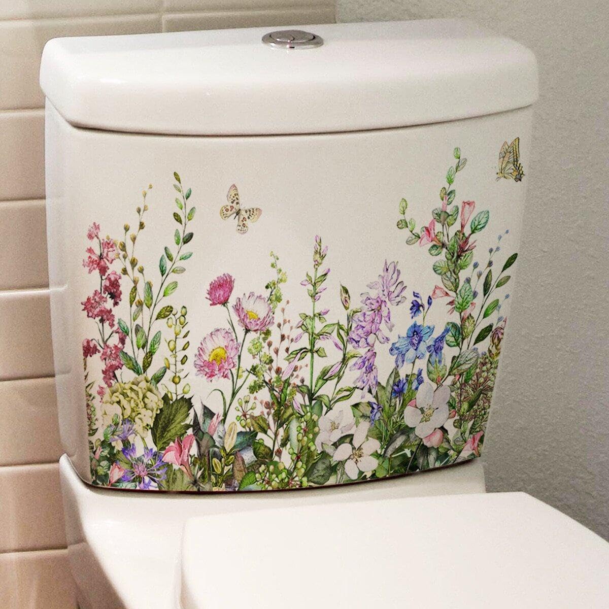 Luxylei As Shown Green Plant Toilet Sticker, Leaves Wall Sticker Wc Self Adhesive Mural Beautiful Flower Home Bathroom Decoration Decals