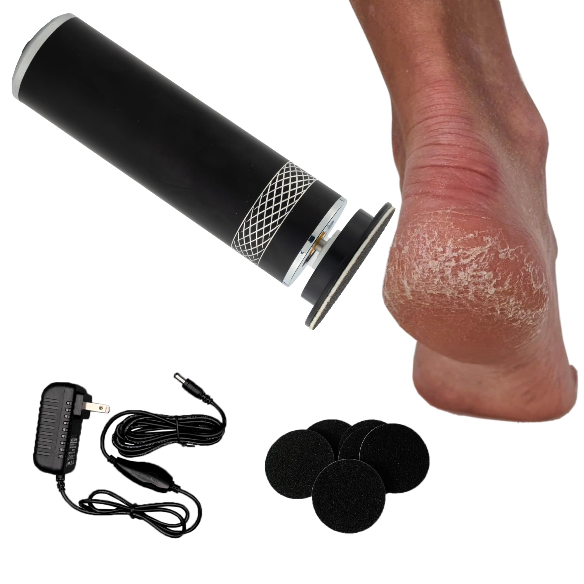 High Power Electric Foot Callus Remover, 2026 Upgrade with 100-inch Extra-Long Cord and 60 Replaceable Sandpaper Discs, Electric Foot File for Cracked Heels and Dead Skin, Black