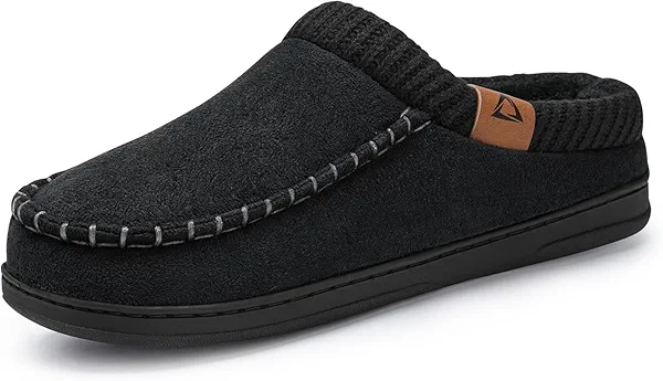 ATHMILE Slippers for Men Memory Foam Indoor Outdoor Moccasin House Shoes Slip-on Comfy Knit Slippers for Bedroom Home