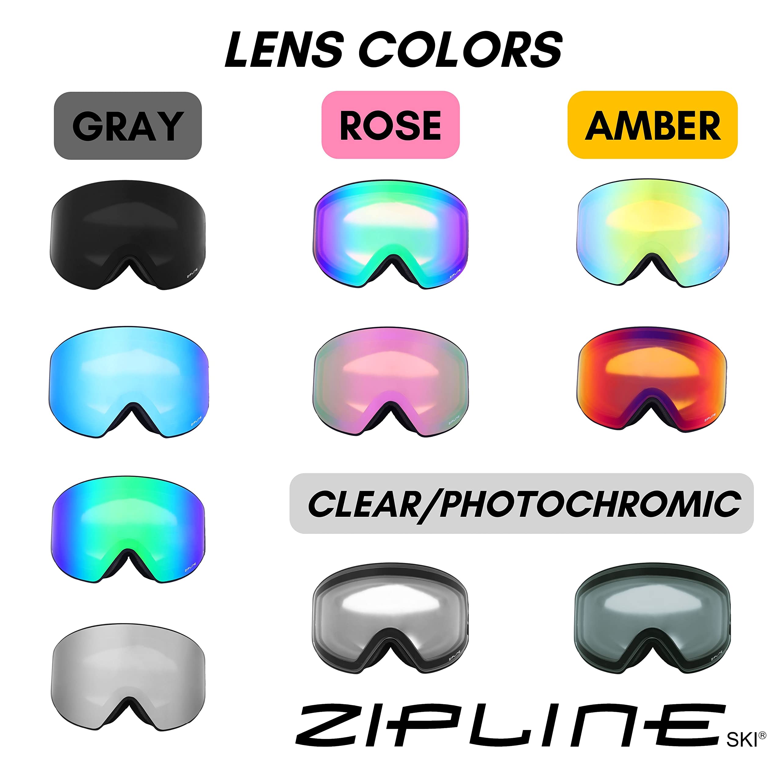 Zipline Podium XT Ski Goggles - No Fog Magnetic Lenses, Double Cylindrical Polycarbonate, Italian Inner Lens, Easy Lens Change - Used by Pros (Black Frame - Blackout