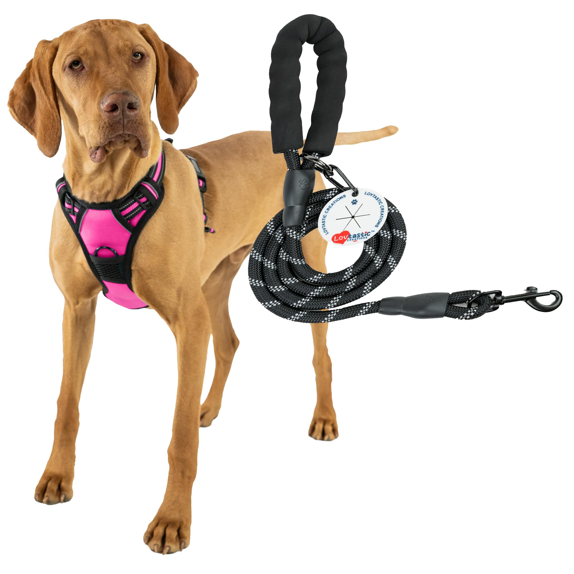 Lovtastic Creations No-Pull Dog Harness - with Strong & Durable Dog Leash & Free Poopbag Holder 3pcs Set | Reflective No-Choke Pet Harness (XL-Rose