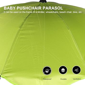 Garneck Stroller Umbrella with Adjustable Clamp - UV Protection Sun Shade for Baby Pram Toddler Stroller - Green Clip on Parasol for Wheelchairs, Trolley, Beach Chair Outdoor Use