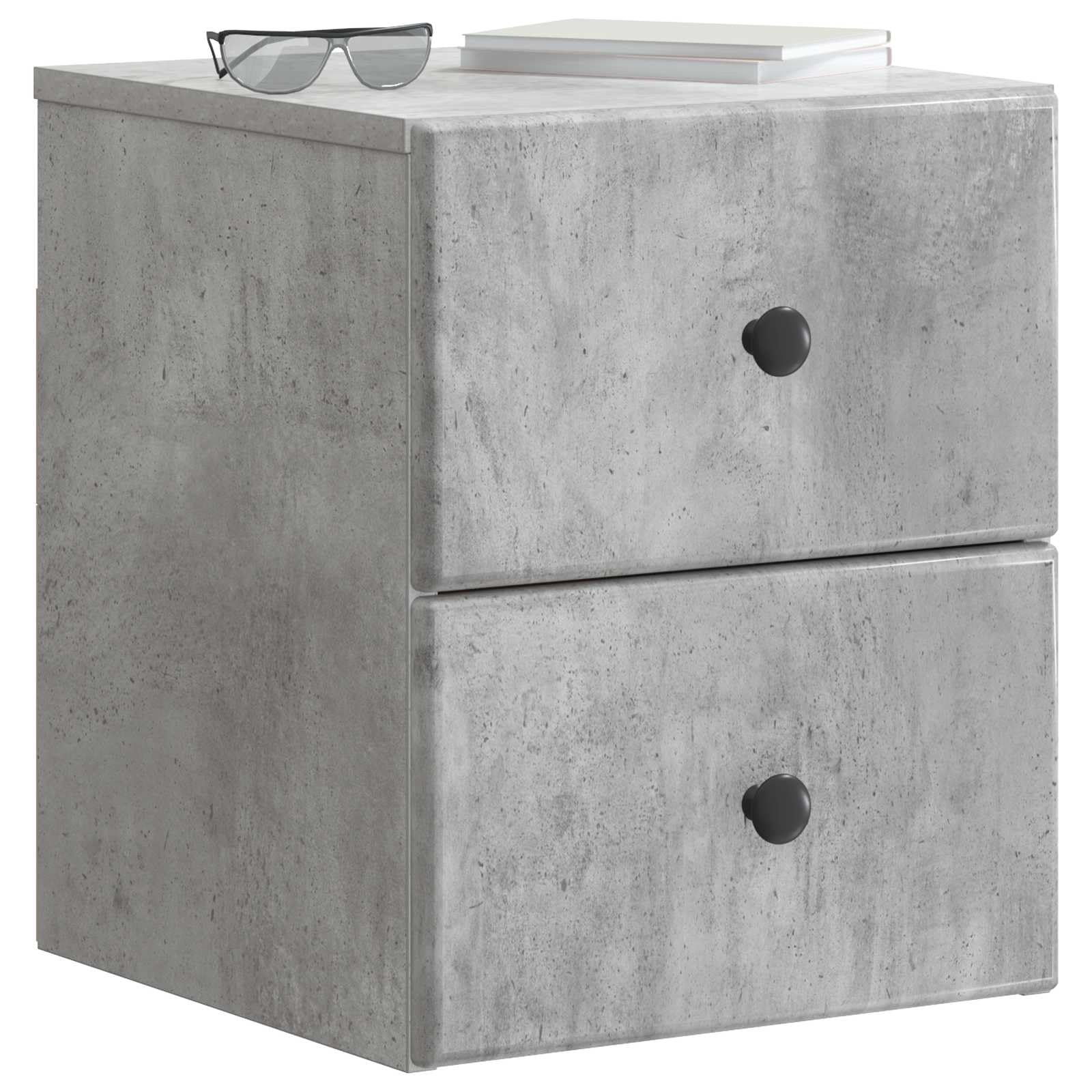 Mobiletto da notte a muro Grigio cemento 34,5 x 33 x 40 cm con cassetti e ripiani, supporto salvaspazio per camera da letto, soggiorno o ingresso, facile da montare
