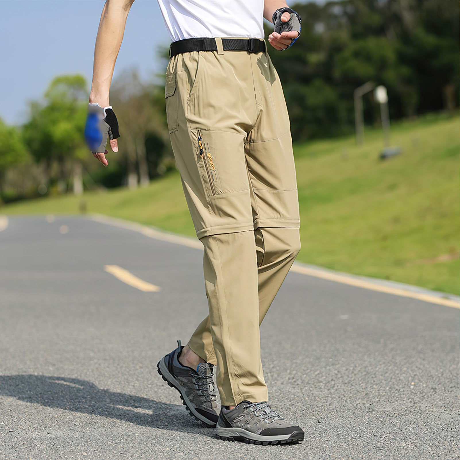Hombre Pantalones de Senderismo al Aire Libre Cremallera Convertible Respirable Pantalones Cortos para Caminar con Bolsillos