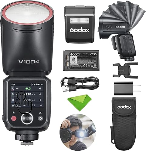 Godox V100C V100-C 100Ws TTL Flash para cámaras Canon, 400 disparos a potencia completa, tiempo de reciclaje de 1.7s, inalámbrico 2.4G con flash