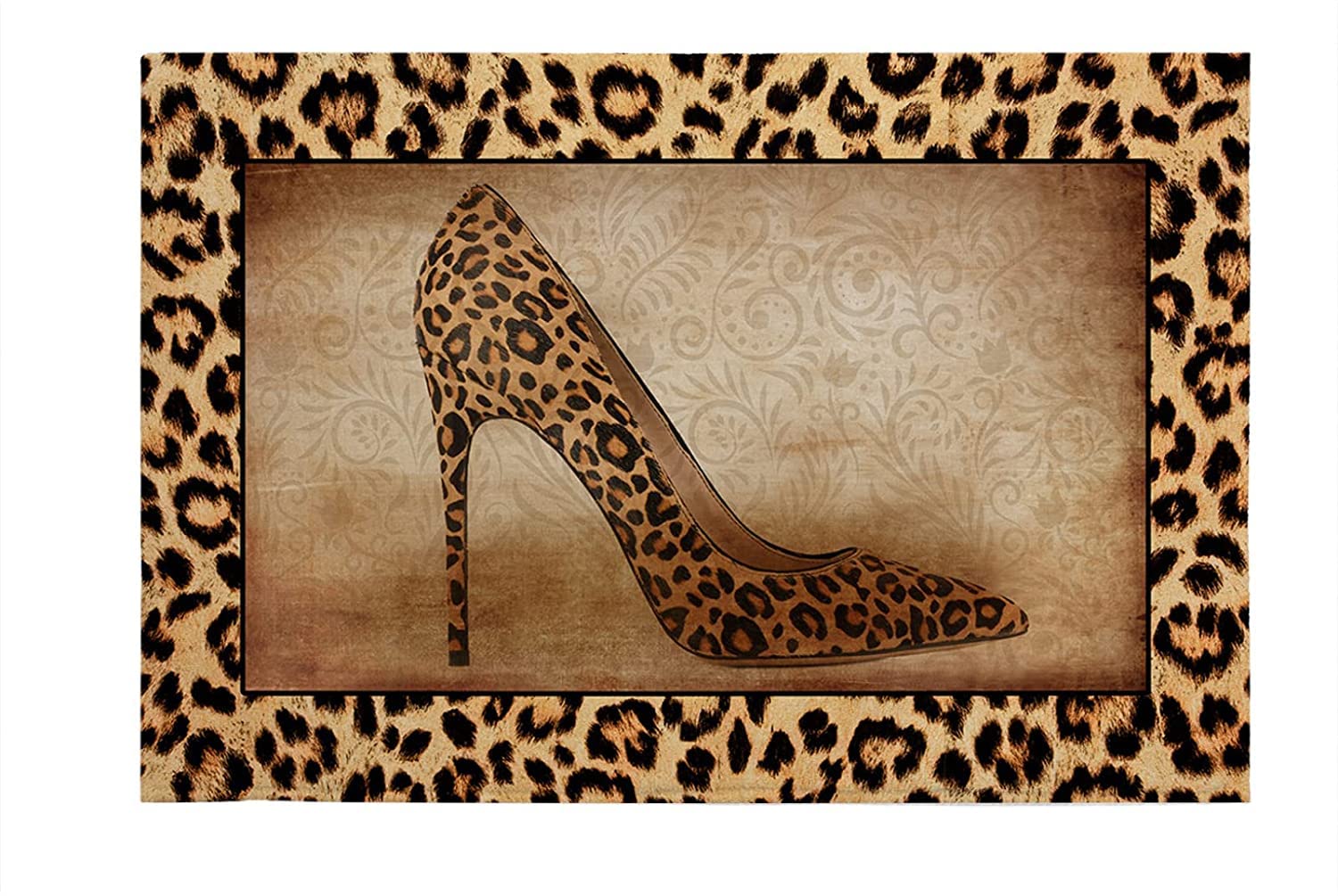Leopard Print Bathroom Rugs Brown Animal Texture High Heels Bath Mat Non Silp Bathmat Super Absorbent Washable Floor Mat Rubber Backed Waterproof